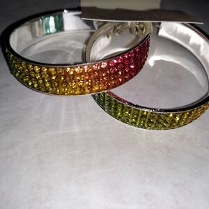 Crystal Rainbow Hoops Large Thick Lite Metal Alloy Earrings on ss posts NEW